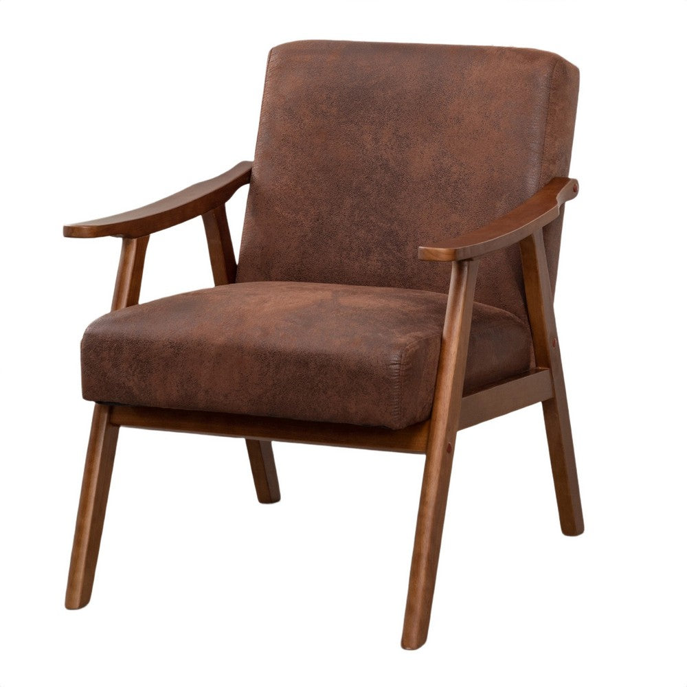 Ryno Mid-Century Accent Chair, Natural Wood Frame, Brown Microfiber