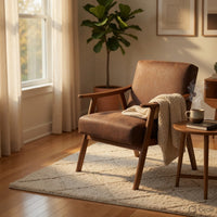 Ryno Mid-Century Accent Chair, Natural Wood Frame, Brown Microfiber