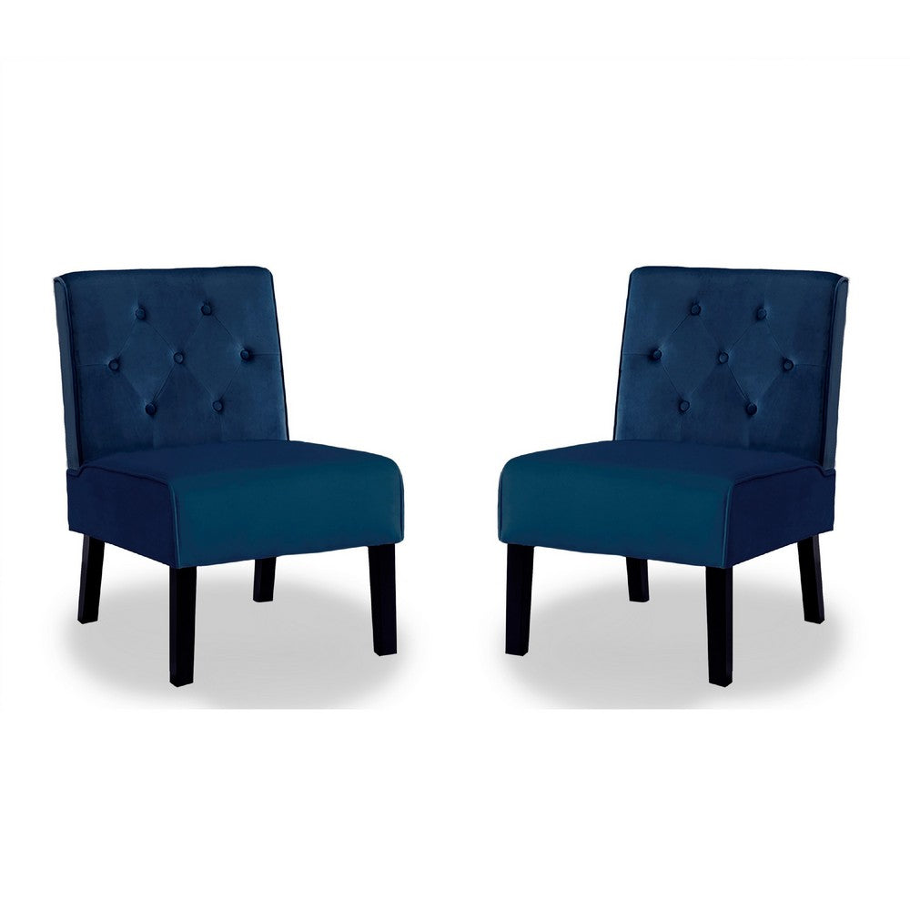 Revvy Armless Chair, Tapered Legs, Set of 2, Dark Blue Tufted Velvet