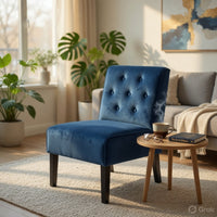 Revvy Armless Chair, Tapered Legs, Set of 2, Dark Blue Tufted Velvet