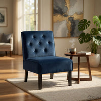 Revvy Armless Chair, Tapered Legs, Set of 2, Dark Blue Tufted Velvet