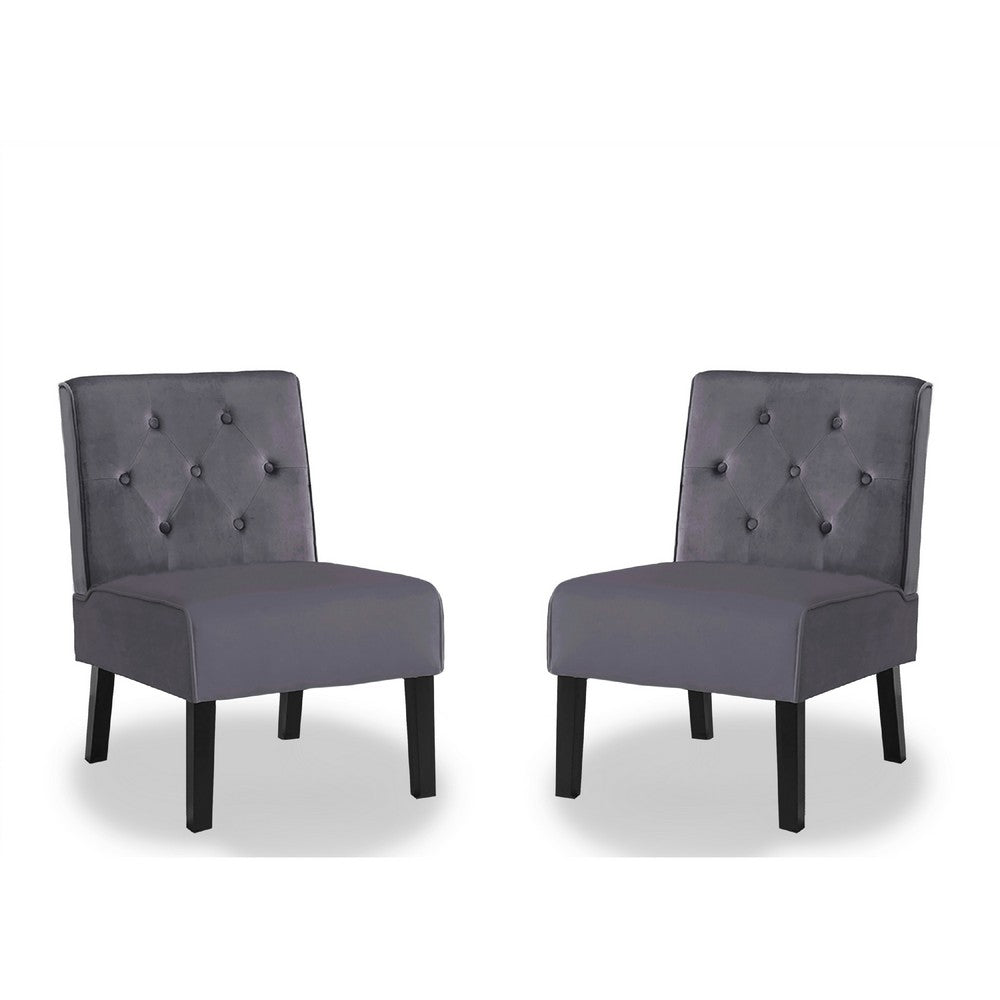 Revvy Armless Chair with Tapered Legs, Set of 2, Gray Tufted Velvet