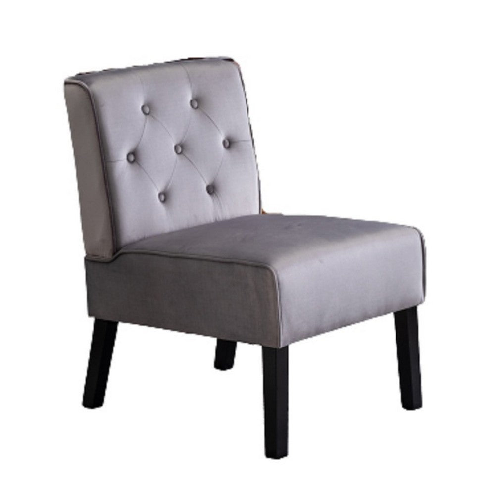 Revvy Armless Chair with Tapered Legs, Set of 2, Gray Tufted Velvet