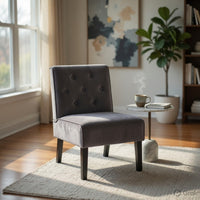 Revvy Armless Chair with Tapered Legs, Set of 2, Gray Tufted Velvet