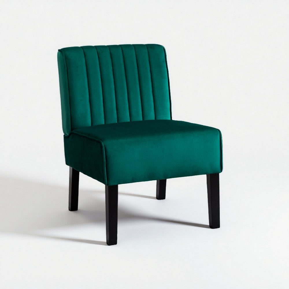 Revvy Accent Chair Set of 2, Black Wood, Green Channel-Tufted Velvet