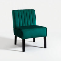 Revvy Accent Chair Set of 2, Black Wood, Green Channel-Tufted Velvet