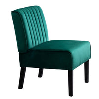 Revvy Accent Chair Set of 2, Black Wood, Green Channel-Tufted Velvet