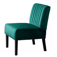 Revvy Accent Chair Set of 2, Black Wood, Green Channel-Tufted Velvet