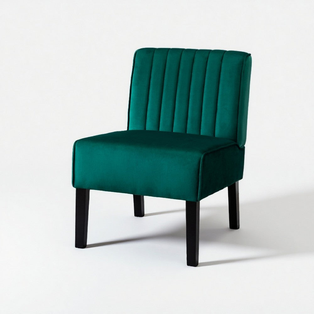 Revvy Accent Chair Set of 2, Black Wood, Green Channel-Tufted Velvet