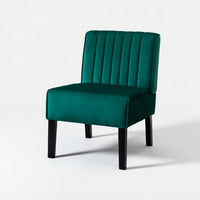 Revvy Accent Chair Set of 2, Black Wood, Green Channel-Tufted Velvet