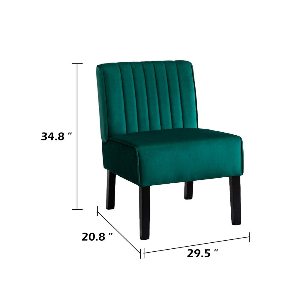 Revvy Accent Chair Set of 2, Black Wood, Green Channel-Tufted Velvet