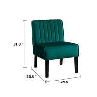 Revvy Accent Chair Set of 2, Black Wood, Green Channel-Tufted Velvet