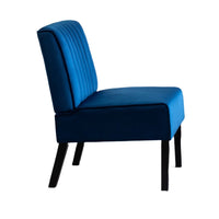 Revvy Accent Chair Set of 2, Black Wood, Blue Channel-Tufted Velvet