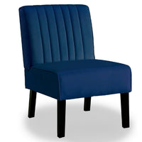Revvy Accent Chair Set of 2, Black Wood, Blue Channel-Tufted Velvet