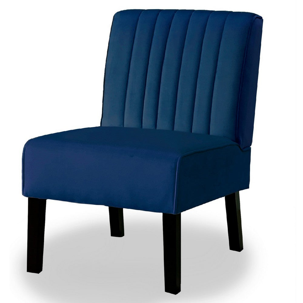 Revvy Accent Chair Set of 2, Black Wood, Blue Channel-Tufted Velvet