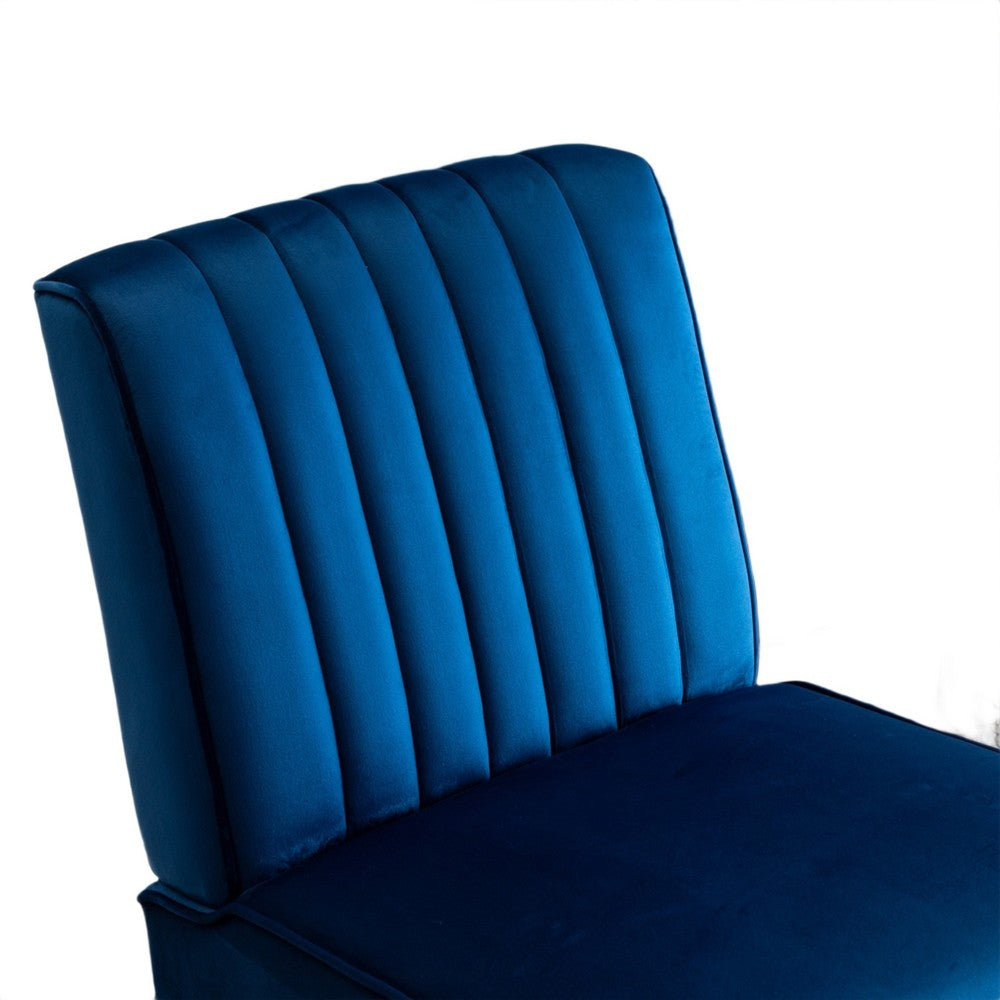 Revvy Accent Chair Set of 2, Black Wood, Blue Channel-Tufted Velvet