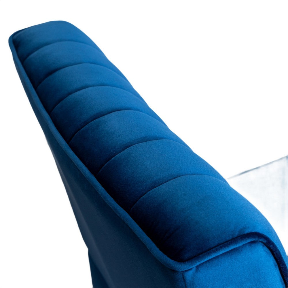 Revvy Accent Chair Set of 2, Black Wood, Blue Channel-Tufted Velvet
