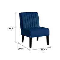 Revvy Accent Chair Set of 2, Black Wood, Blue Channel-Tufted Velvet