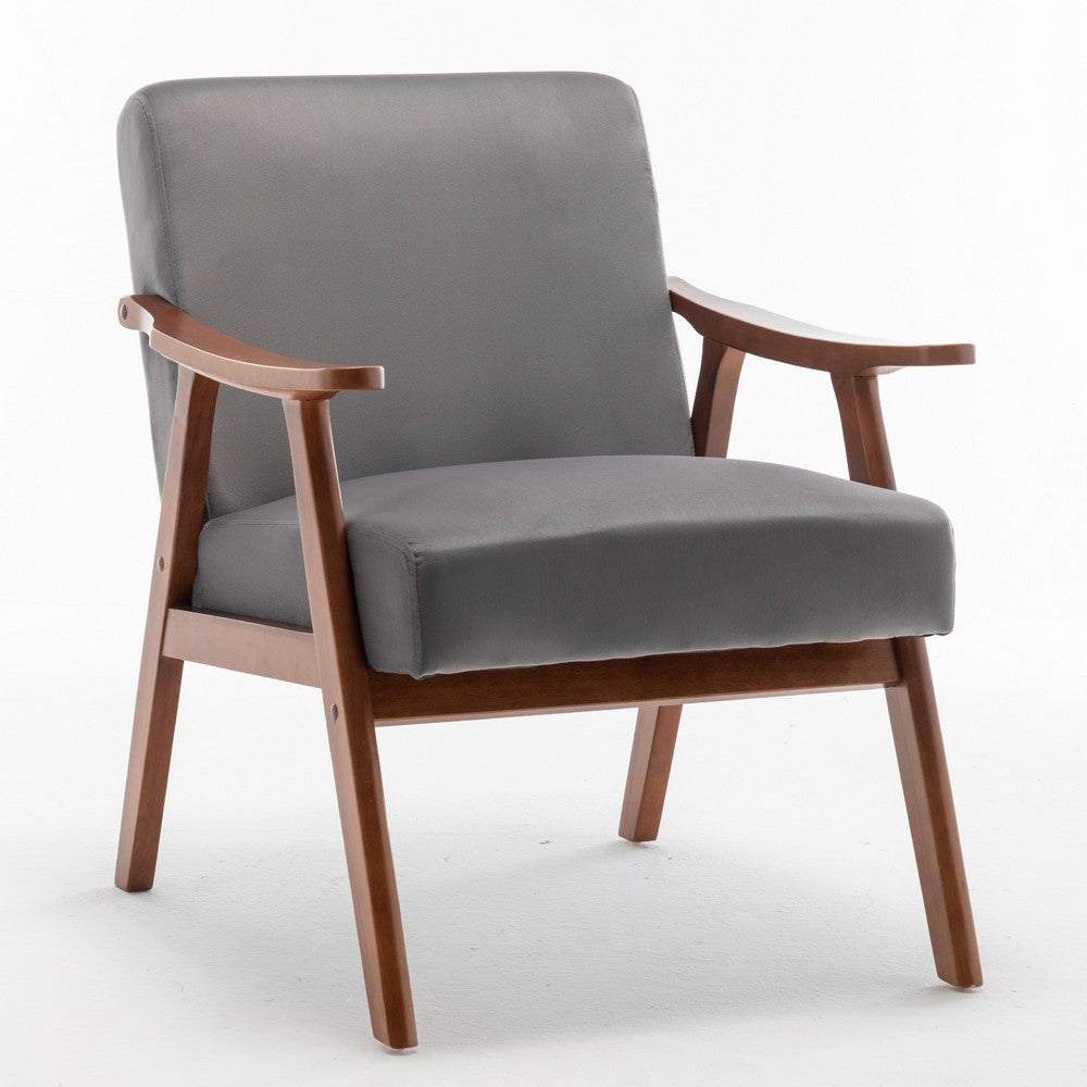 Ryno Mid-Century Accent Chair with Natural Wood Frame, Gray Velvet