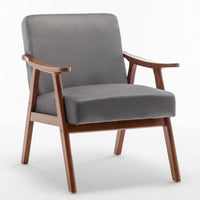 Ryno Mid-Century Accent Chair with Natural Wood Frame, Gray Velvet