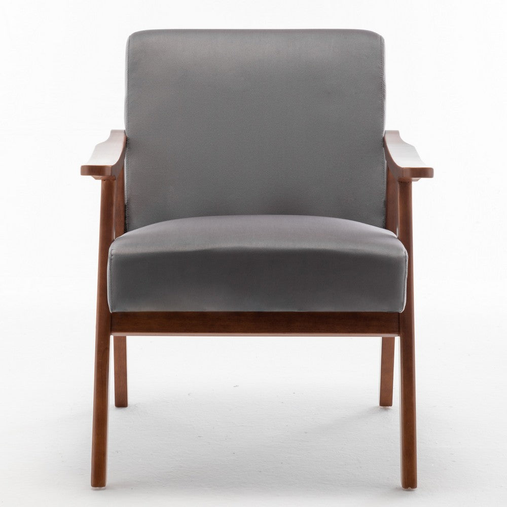 Ryno Mid-Century Accent Chair with Natural Wood Frame, Gray Velvet