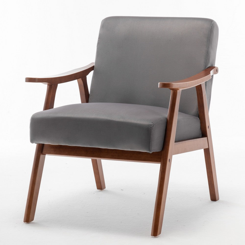 Ryno Mid-Century Accent Chair with Natural Wood Frame, Gray Velvet