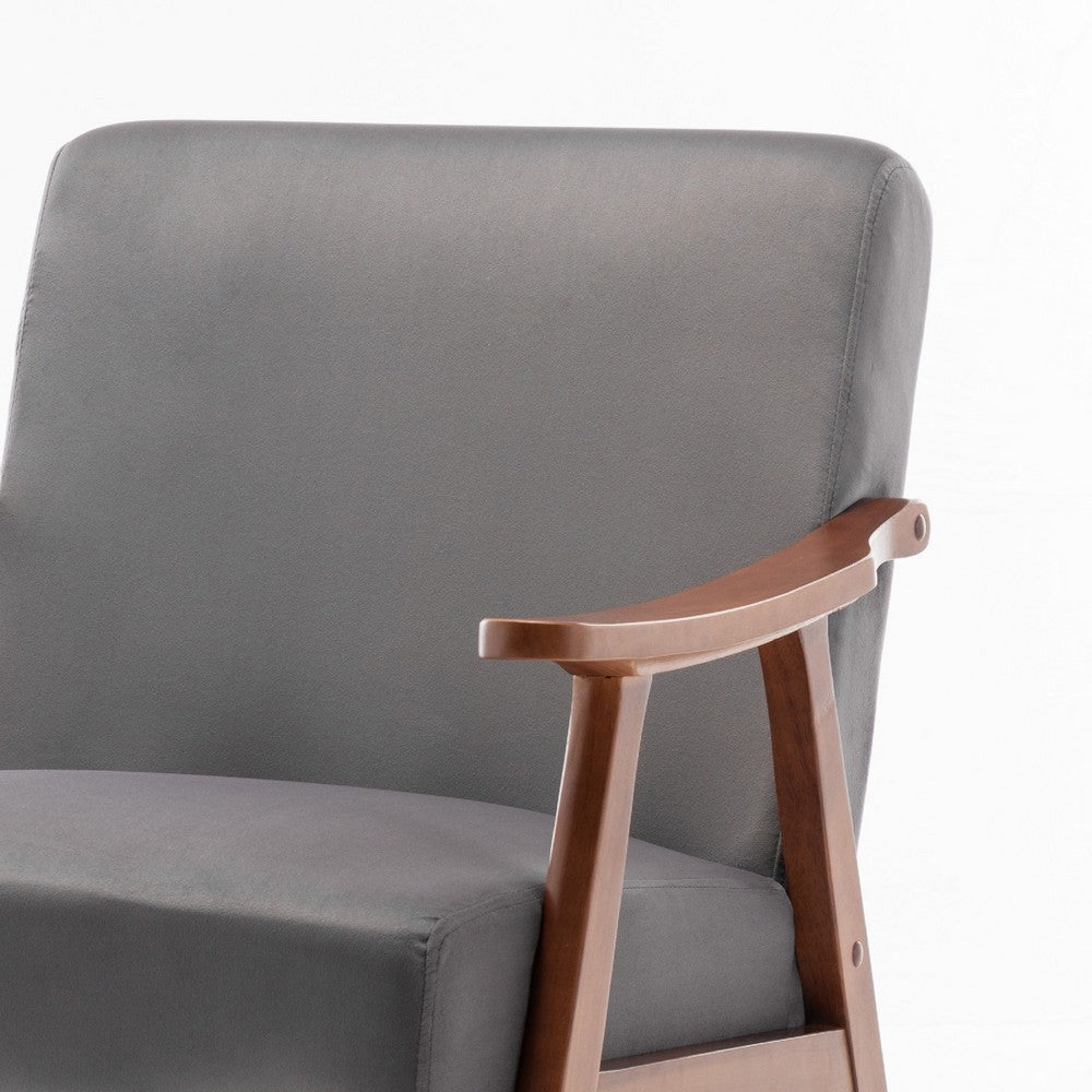 Ryno Mid-Century Accent Chair with Natural Wood Frame, Gray Velvet
