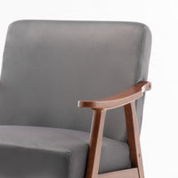Ryno Mid-Century Accent Chair with Natural Wood Frame, Gray Velvet