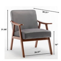 Ryno Mid-Century Accent Chair with Natural Wood Frame, Gray Velvet