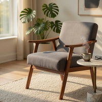 Ryno Mid-Century Accent Chair with Natural Wood Frame, Gray Velvet
