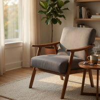 Ryno Mid-Century Accent Chair with Natural Wood Frame, Gray Velvet
