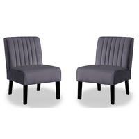 Revvy Accent Chair Set of 2, Black Wood, Gray Channel-Tufted Velvet