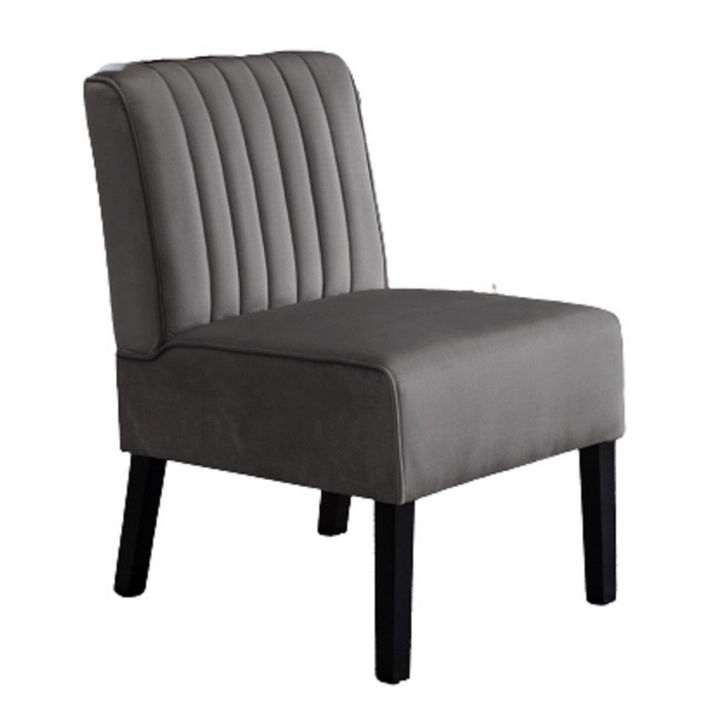 Revvy Accent Chair Set of 2, Black Wood, Gray Channel-Tufted Velvet
