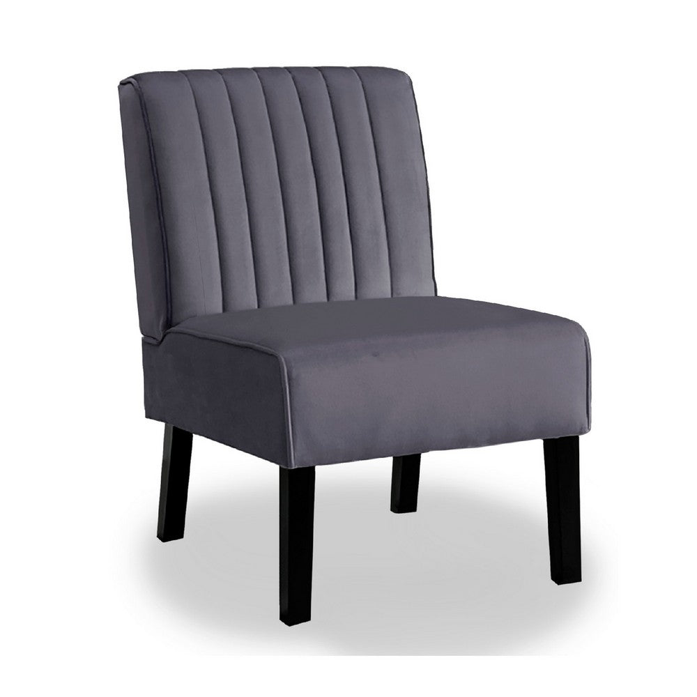 Revvy Accent Chair Set of 2, Black Wood, Gray Channel-Tufted Velvet