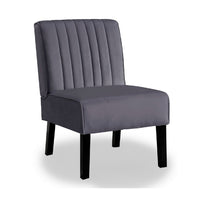 Revvy Accent Chair Set of 2, Black Wood, Gray Channel-Tufted Velvet