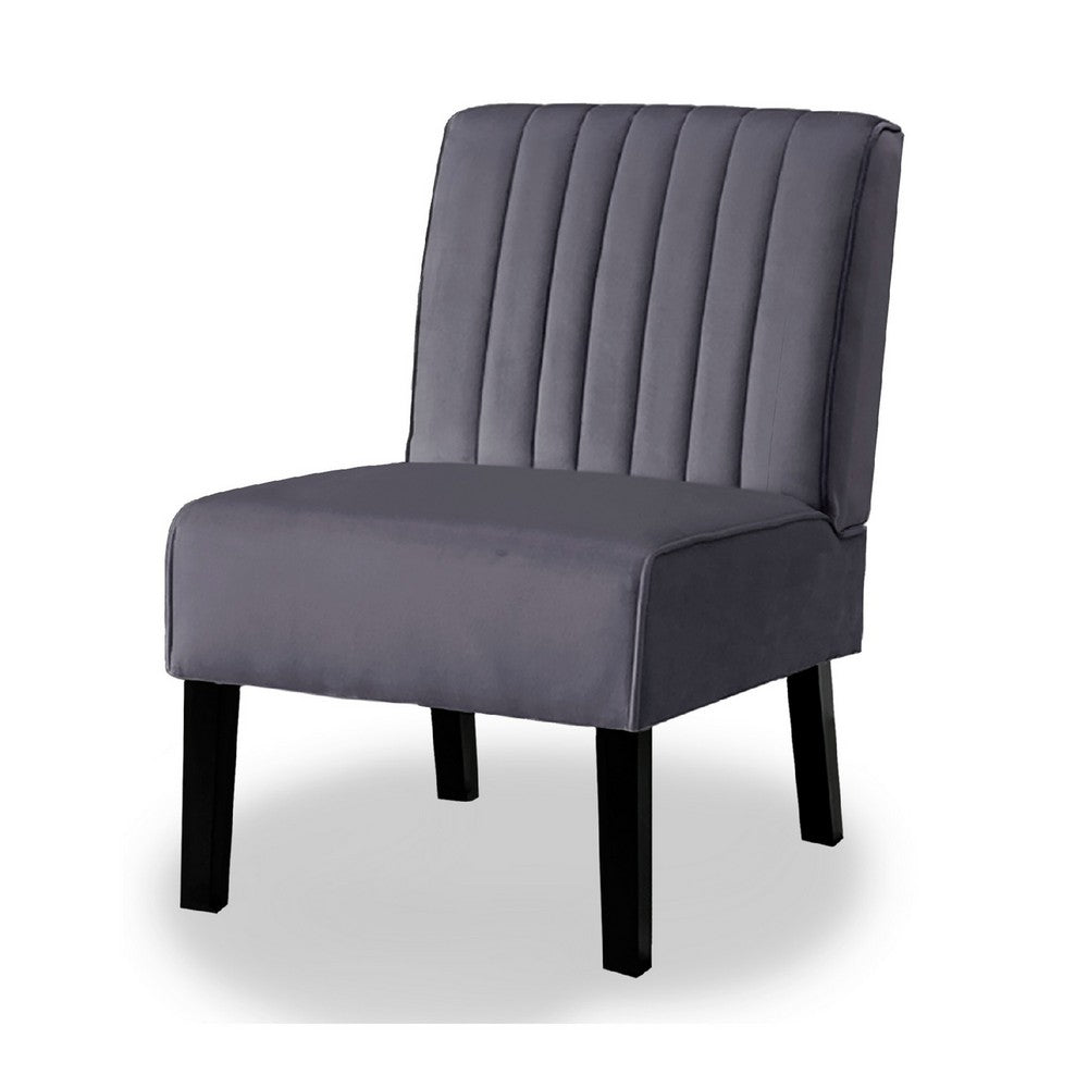 Revvy Accent Chair Set of 2, Black Wood, Gray Channel-Tufted Velvet