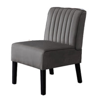 Revvy Accent Chair Set of 2, Black Wood, Gray Channel-Tufted Velvet