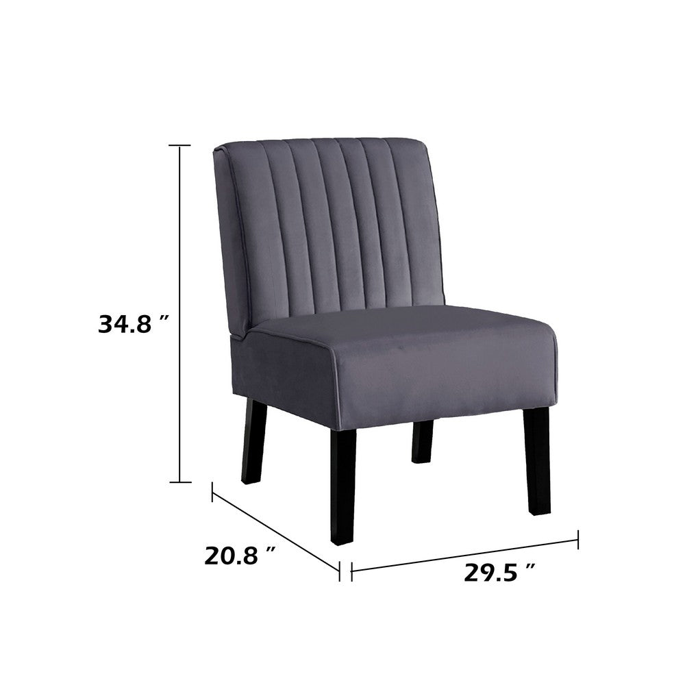 Revvy Accent Chair Set of 2, Black Wood, Gray Channel-Tufted Velvet