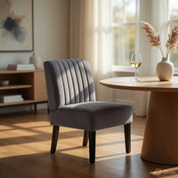 Revvy Accent Chair Set of 2, Black Wood, Gray Channel-Tufted Velvet