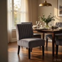 Revvy Accent Chair Set of 2, Black Wood, Gray Channel-Tufted Velvet