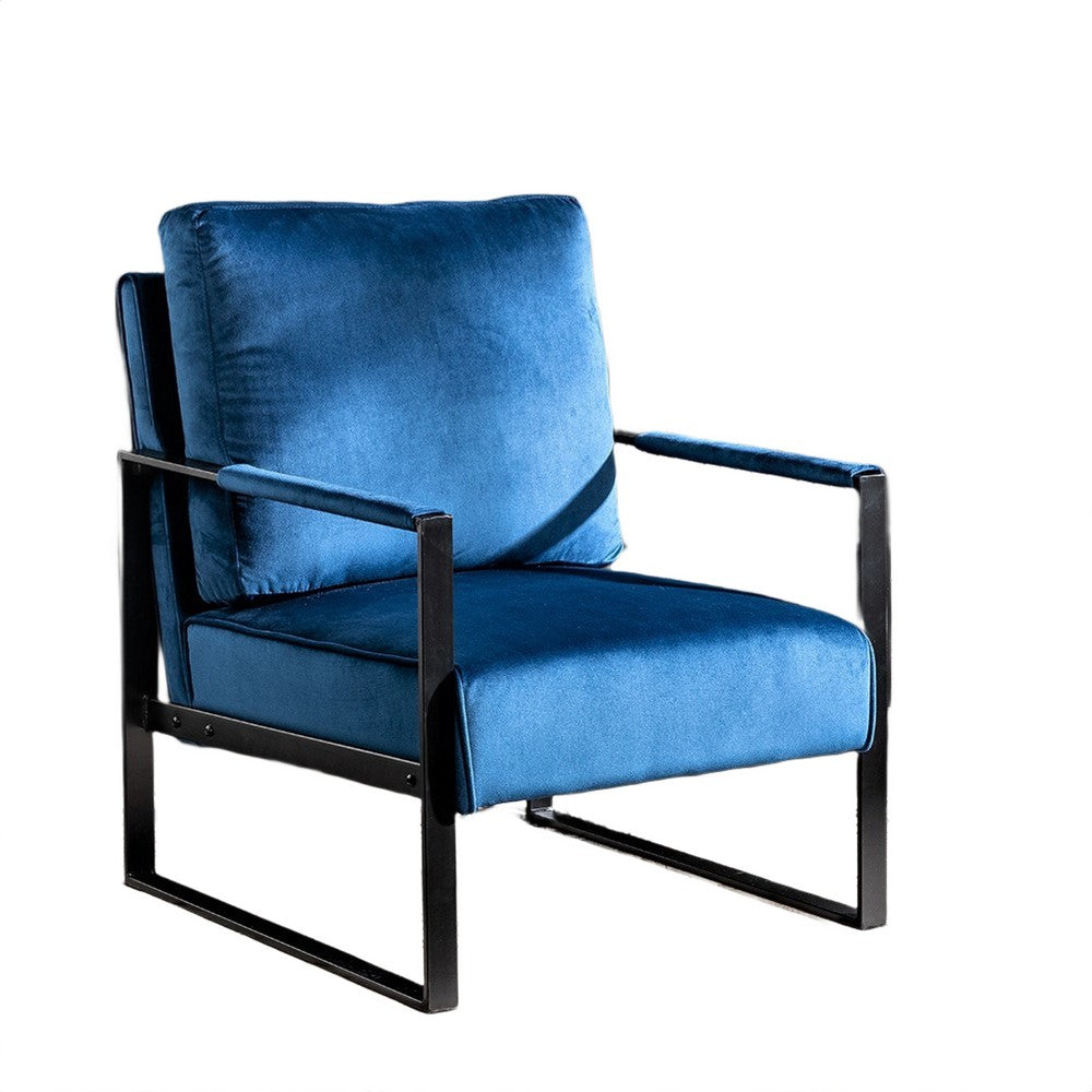 Kriya Accent Lounge Arm Chair with Black Metal Frame, Blue Velvet