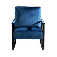 Kriya Accent Lounge Arm Chair with Black Metal Frame, Blue Velvet
