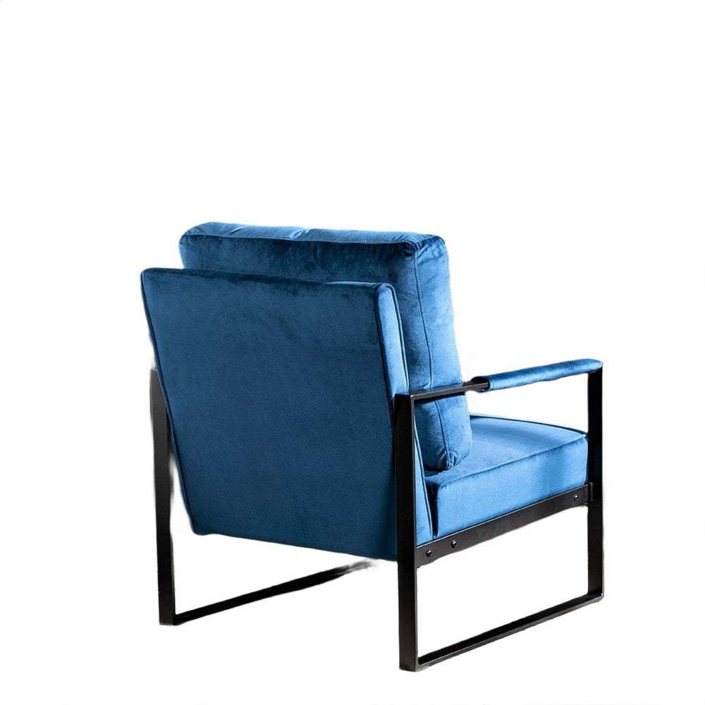 Kriya Accent Lounge Arm Chair with Black Metal Frame, Blue Velvet