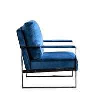 Kriya Accent Lounge Arm Chair with Black Metal Frame, Blue Velvet