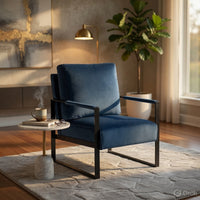Kriya Accent Lounge Arm Chair with Black Metal Frame, Blue Velvet