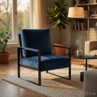 Kriya Accent Lounge Arm Chair with Black Metal Frame, Blue Velvet