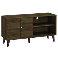 Donna TV Stand Media Console, Shelves and 2 Door Cabinet, Walnut Wood 47 Inch