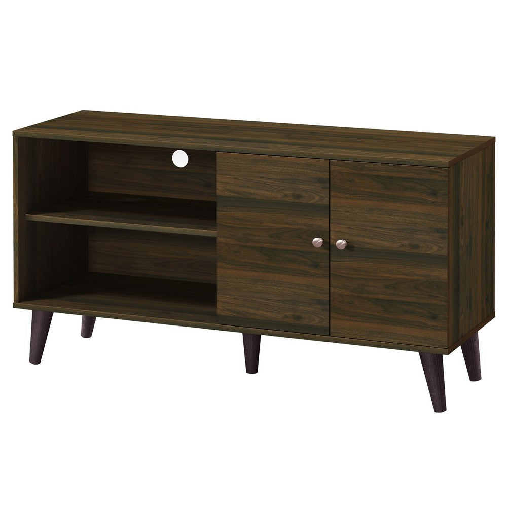 Donna TV Stand Media Console, Shelves and 2 Door Cabinet, Walnut Wood 47 Inch