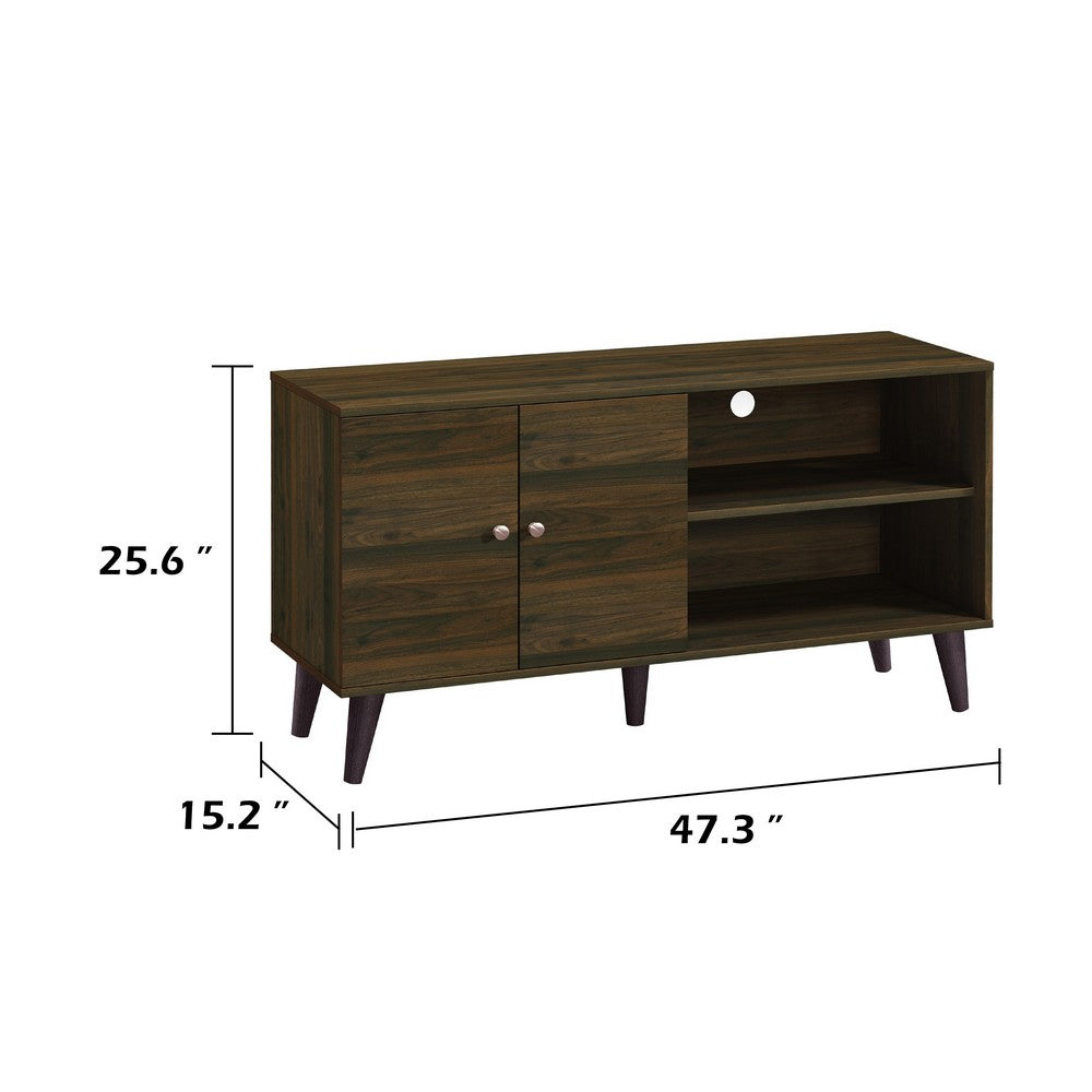 Donna TV Stand Media Console, Shelves and 2 Door Cabinet, Walnut Wood 47 Inch