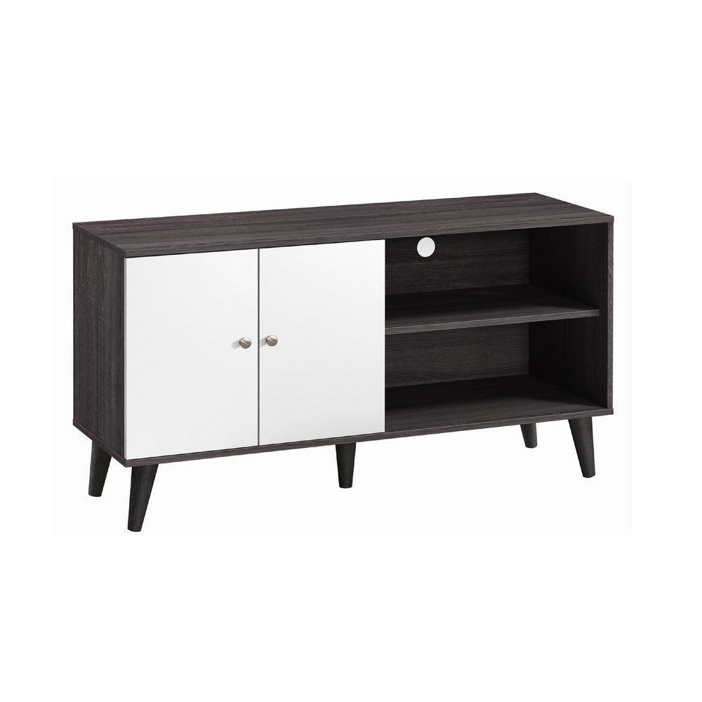 Donna TV Stand Media Console with 2 Door Cabinet, Dark Gray-White Wood 47 Inch